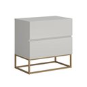 Ver imagem 3 de Mesa de Cabeceira Lateral Off White Pés Ferro Eros 45cm 2 Gavetas Puxador Cava Luxo Pé Dourado