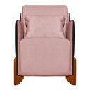 Ver imagem 2 de Poltrona Heloisa Pés Madeira Composê Veludo C/ Corino Preto Cor:rosa