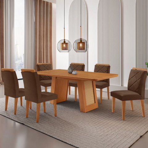 Mesa de Jantar Carolina Tampo 180cm Mdf Canto Copo e 6 Cadeiras Melissa Moderna Mobilia