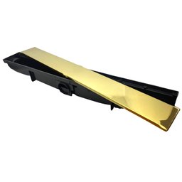 Ralo Linear Oculto Dourado 6x100cm Preto Com tampa Aço Inox Fineza - 2