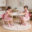 Ver imagem 2 de Mesa e 2 Cadeiras Infantil Borboletinha Kit Livro Educativo em Madeira - Rosa