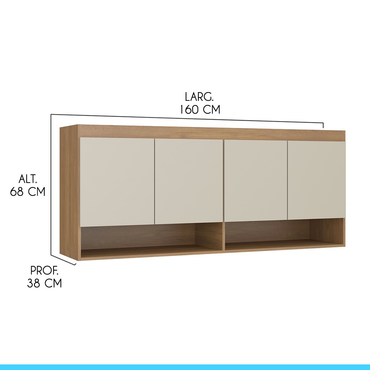 Armário Aéreo 4 Portas Guarda Roupa Modulado Selene 160x68 Cm Mdp Carvalho 6003 Menu - 3