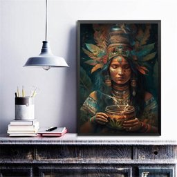 Quadro Índia - Cabocla Jurema 24x18cm:madeira Preta - 1