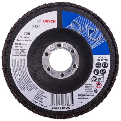 Disco Flap Bosch X421 Óxido Alumínio De 115mm G80 - 2608619908 - BOSCH Disco Flap Bosch X421 Ø115mm 