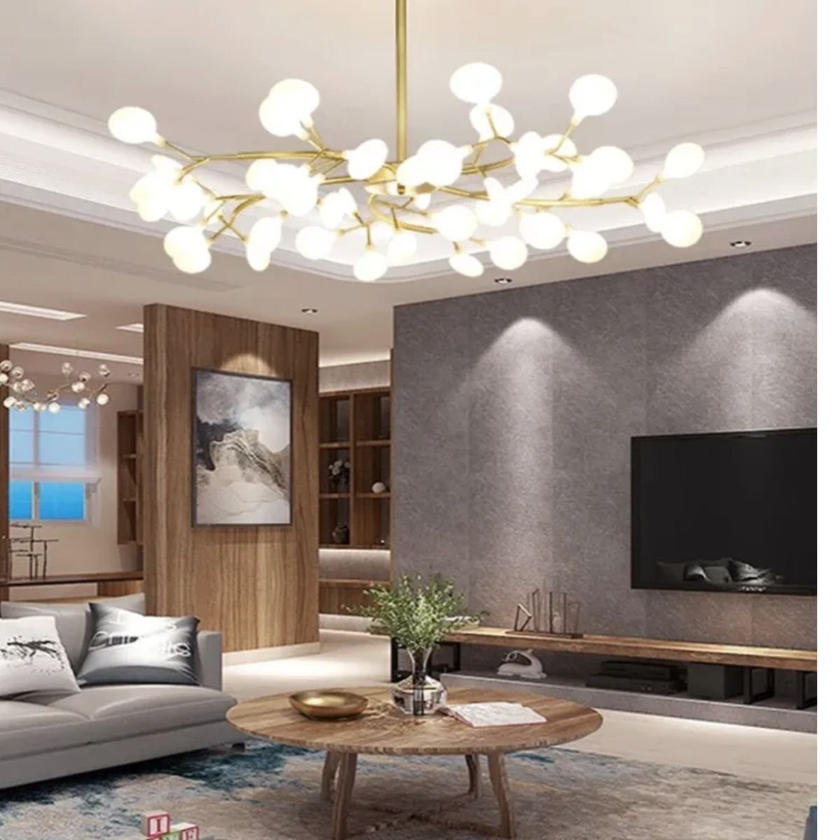 Ver imagem 2 de Lustre Teto 85cm Ramos de Árvore 45 Leds Luminária Metal Dourado Gimpo Kjdd-e-522-gold-45