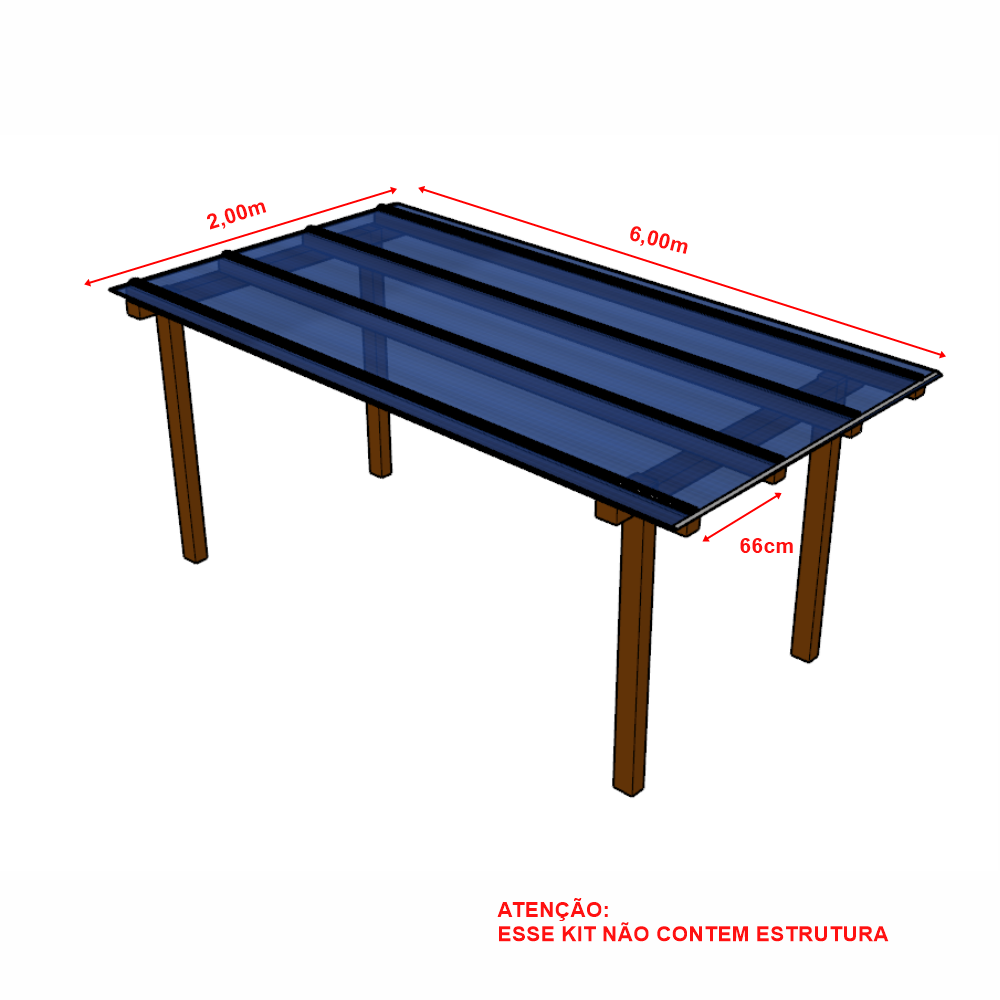 Cobertura Policarbonato Alveolar 2,00m x 6,00m - Azul 6mm - 2