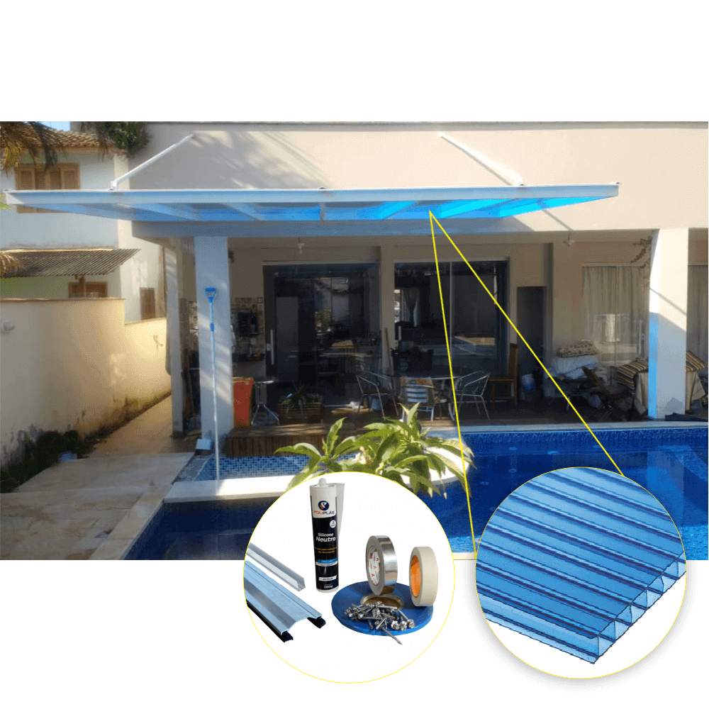 Cobertura Policarbonato Alveolar 2,00m x 6,00m - Azul 6mm - 4