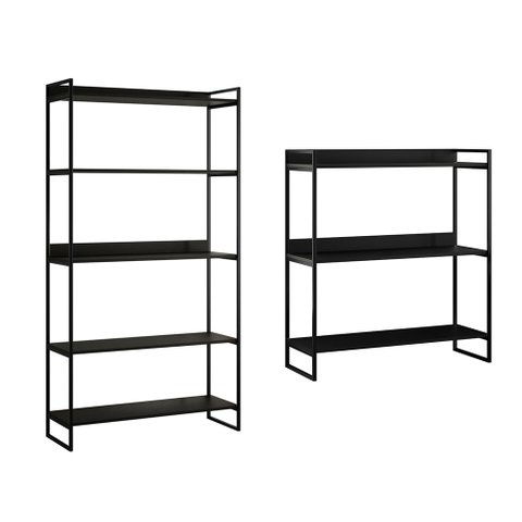 Kit Industrial Estante Guaecá 180x95 e Aparador Industrial 3 Prateleiras Córdoba 100x 95 Preto