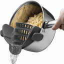 Ver imagem 1 de Escorredor de Panelas para Macarrão Vegetais em Silicone com Clips na Cor Cinza