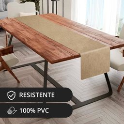 1 Caminho Trilho Mesa Impermeável PVC Juta Bege 42x140 - 2