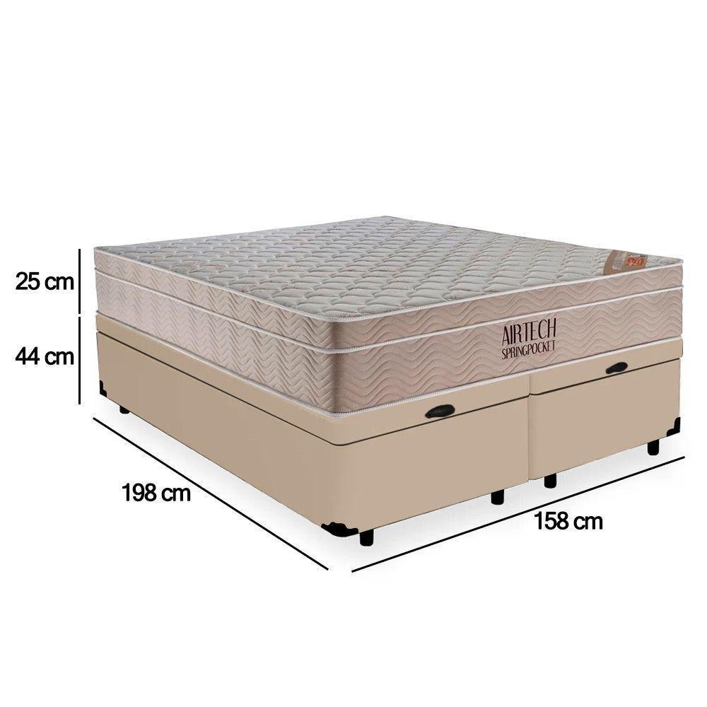 Cama Box Baú Queen Suede Bipartido + Colchão Molas Ensacadas Airtech Ortobom 69x158x198 Bege - 4