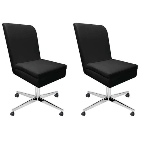 Kit 02 Cadeira Ana Giratória Metal Com Rodízio Suede Preto E Corino Branco