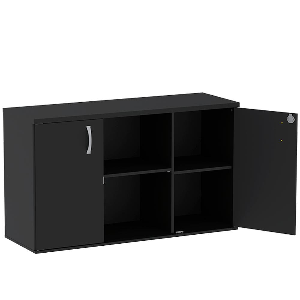 Armário Baixo Credenza PE25 Pandin 121,50 cm (largura) em MDP Cor Liso Preto com Duas portas - 2