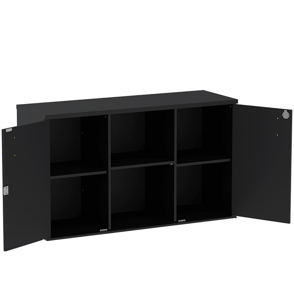 Armário Baixo Credenza PE25 Pandin 121,50 cm (largura) em MDP Cor Liso Preto com Duas portas - 3