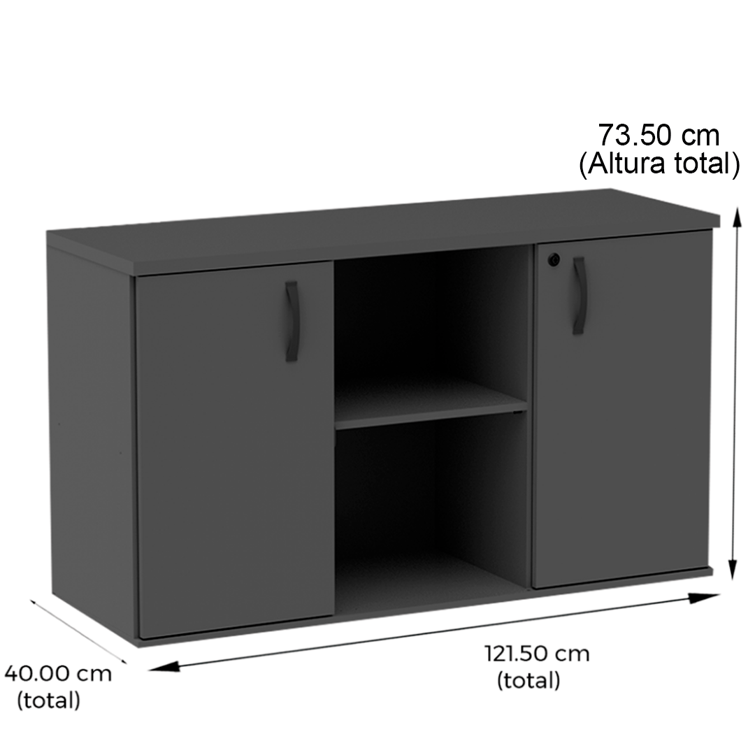 Armário Baixo Credenza PE25 Pandin 121,50 cm (largura) em MDP Cor Liso Preto com Duas portas - 4