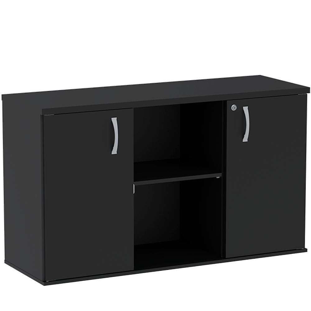 Armário Baixo Credenza PE25 Pandin 121,50 cm (largura) em MDP Cor Liso Preto com Duas portas - 1