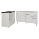 Ver imagem 1 de Armário Gabinete Camila 138 Cm com Tampo Tampão e Balcão Evelyn para Cooktop 4 Bocas Branco