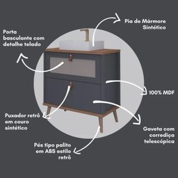 Gabinete de Banheiro 60cm Mdf Titanium 1 Porta Gaveta C/ Cuba - 4