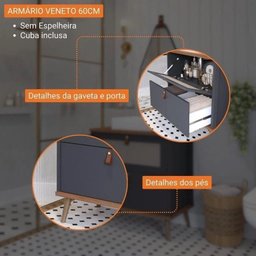 Gabinete de Banheiro 60cm Mdf Titanium 1 Porta Gaveta C/ Cuba - 5