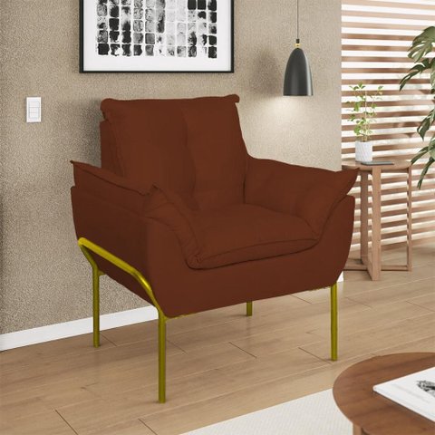 Poltrona Sofá Luxo Base Metal Dourada Recepção Escritório Cor:terracota