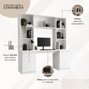 Ver imagem 3 de Mesa de Pc/Home Office 2 Portas 5 Prateleiras Escrivaninha Smart Multimóveis MP6105 Branco