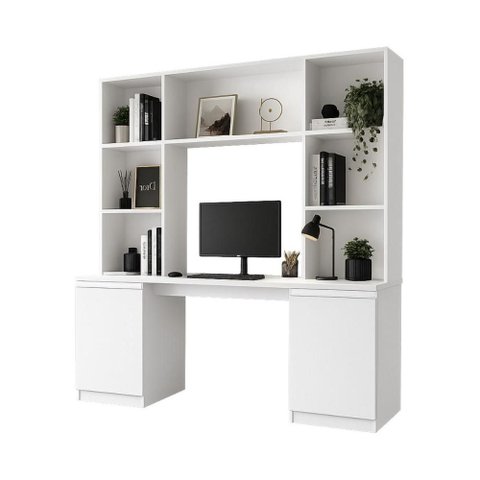 Mesa de Pc/Home Office 2 Portas 5 Prateleiras Escrivaninha Smart Multimóveis MP6105 Branco