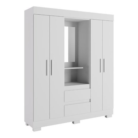 Guarda Roupa Solteiro C/espelho Isabely 4 Portas Branco Acp Móveis
