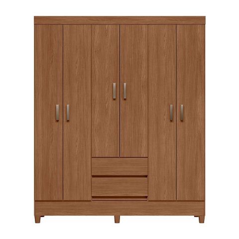 Guarda Roupa Roupeiro Solteiro 6 Portas 2 Gavetas Fit 6.2 c/ Pés Jequitibá Santos Andirá