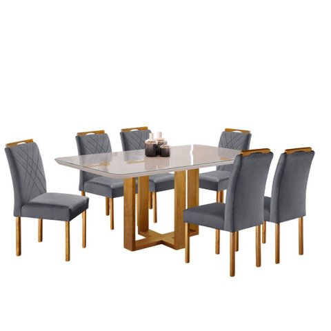 Conjunto Sala de Jantar 6 Lugares Barcelona 1.60x90 Mesa e Cadeiras Madeira Maciça Móveis Mundial