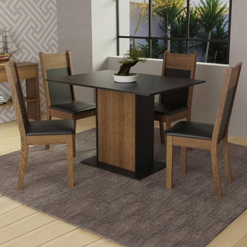 Conjunto Sala de Jantar Mesa Tampo de Madeira 4 Cadeiras Sheila Madesa