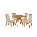 Ver imagem 2 de Conjunto Sala de Jantar Mesa Liz Quadrada Tampo Amadeirado 4 Cadeiras Riviera Cinamomo/Creme