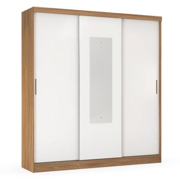 Guarda-Roupa Casal 3 Portas Ritmo com Espelho 34030Es Amêndola Touch / Branco Demóbile - 1