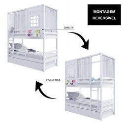 Treliche Casinha Reta com Grade Removível e Cortina Madeira Maciça Branco Housin - 6