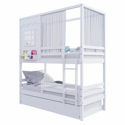 Treliche Casinha Reta com Grade Removível e Cortina Madeira Maciça Branco Housin - 5