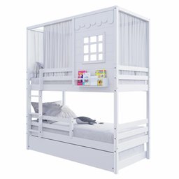 Treliche Casinha Reta com Grade Removível e Cortina Madeira Maciça Branco Housin - 2