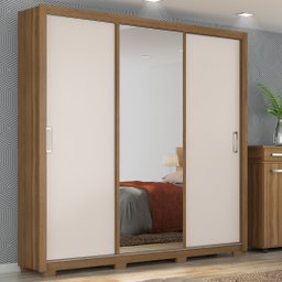 Guarda Roupa Casal 3 Portas com Espelho e 2 Gavetas Residence - Amêndola Touch/off White - 1
