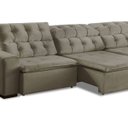Ver imagem 6 de Sofá Retrátil Reclinável 8 Lugares 380cm com Pillow Veludo Bege Alasca Megasul