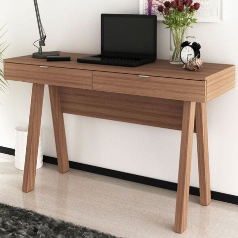Mesa para Escritório Pés Retrô 2 Gavetas Me4128 Tecno Mobili - Amêndoa