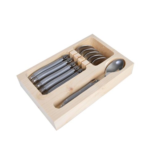 Conjunto de 6 COLHERES SOBREMESA Laguiole LA TOUR Luxo com bandeja de madeira- cinza