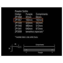 Puxador para Móveis Sottile 160 Mm Zen Preto Sobrepor para Mdf 18mm - 3