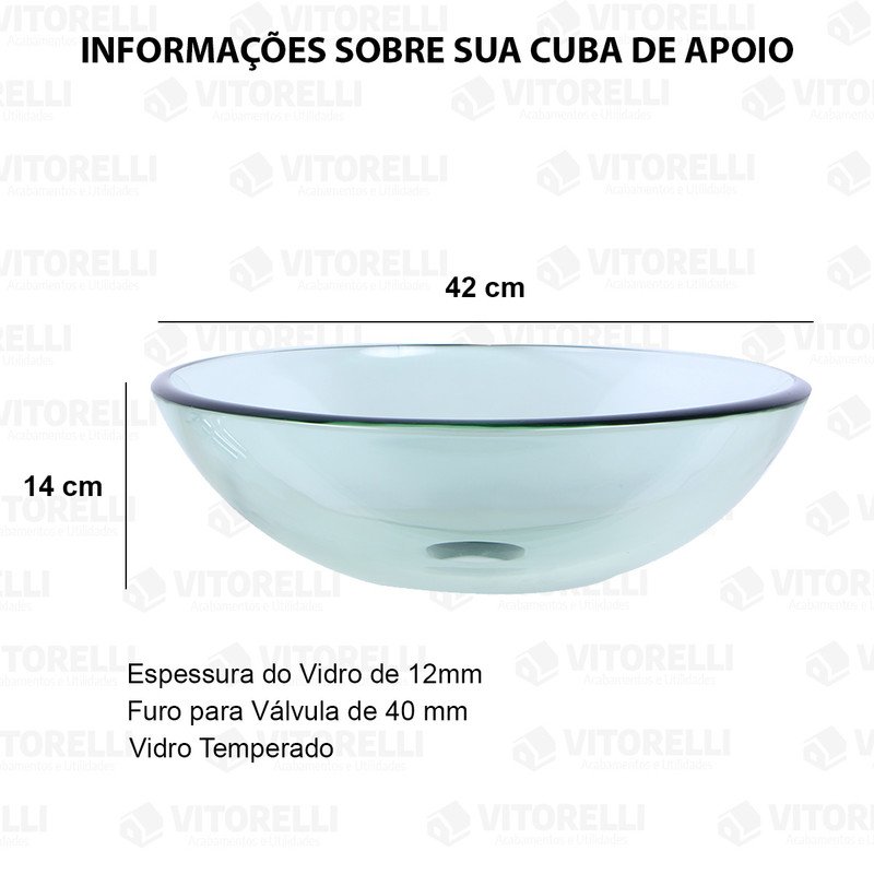 Kit Cuba de Sobrepor 42cm incolor + Torneira link + Válvula click - 3