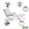 Poltrona para Leitura Barcelona Couro Natural com Puff Cromada Branco - 2