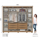 Ver imagem 6 de Guarda Roupa Casal 6 Portas (2 C/ Espelho) e 6 Gavetas C/ Pés Dubai Nature/off White - Henn