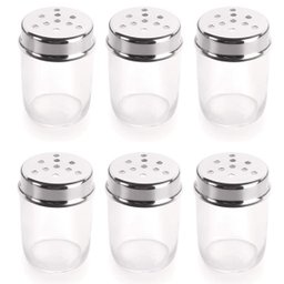 6 Potes Para Tempero Queijo Orégano 160ml Vidro Forma Inox - 1