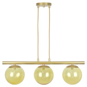 Pendente Jabuticaba Dourado 3 Globos de Vidro Mesa de Jantar:âmbar