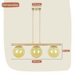 Pendente Jabuticaba Dourado 3 Globos de Vidro Mesa de Jantar:âmbar - 4