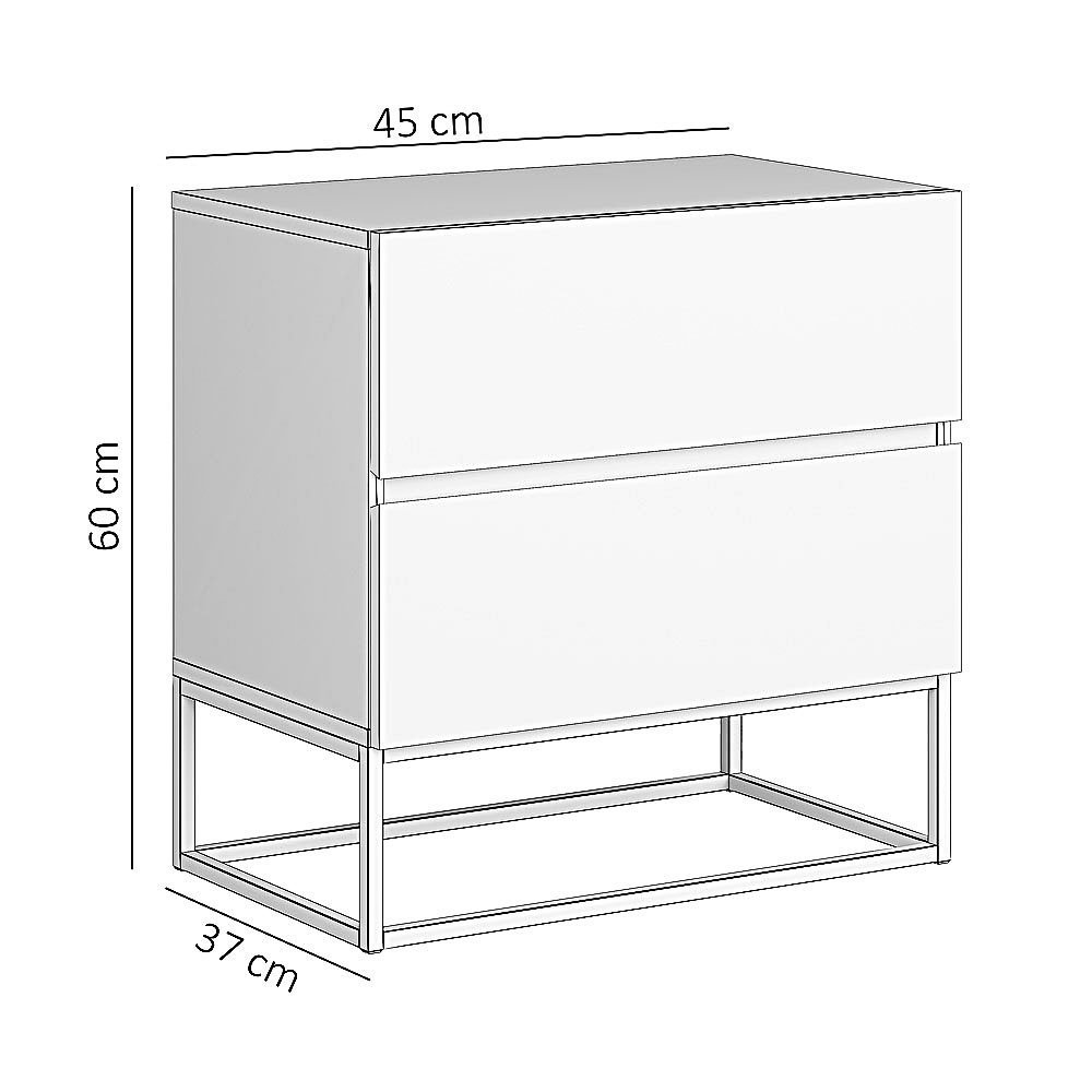 Mesa de Cabeceira Eros 2 Gavetas Estilo Industrial Branco com Pés Dourado - 3