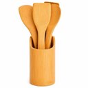 Ver imagem 1 de Colher de Pau Kit 4 Utensílios Bambu Superfície Lisa Uso Diário Aquilae
