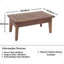 Ver imagem 2 de Mesa de Centro Retangular Rústica 100cm em Madeira Maciça - Natural