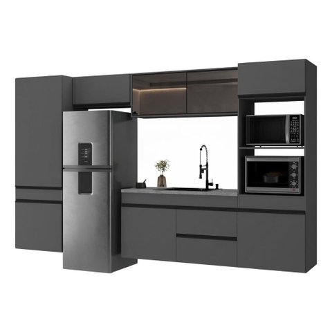 Armário de Cozinha Modulada Completa Suspensa 313cm Milano Multimóveis Mp2404 Cinza